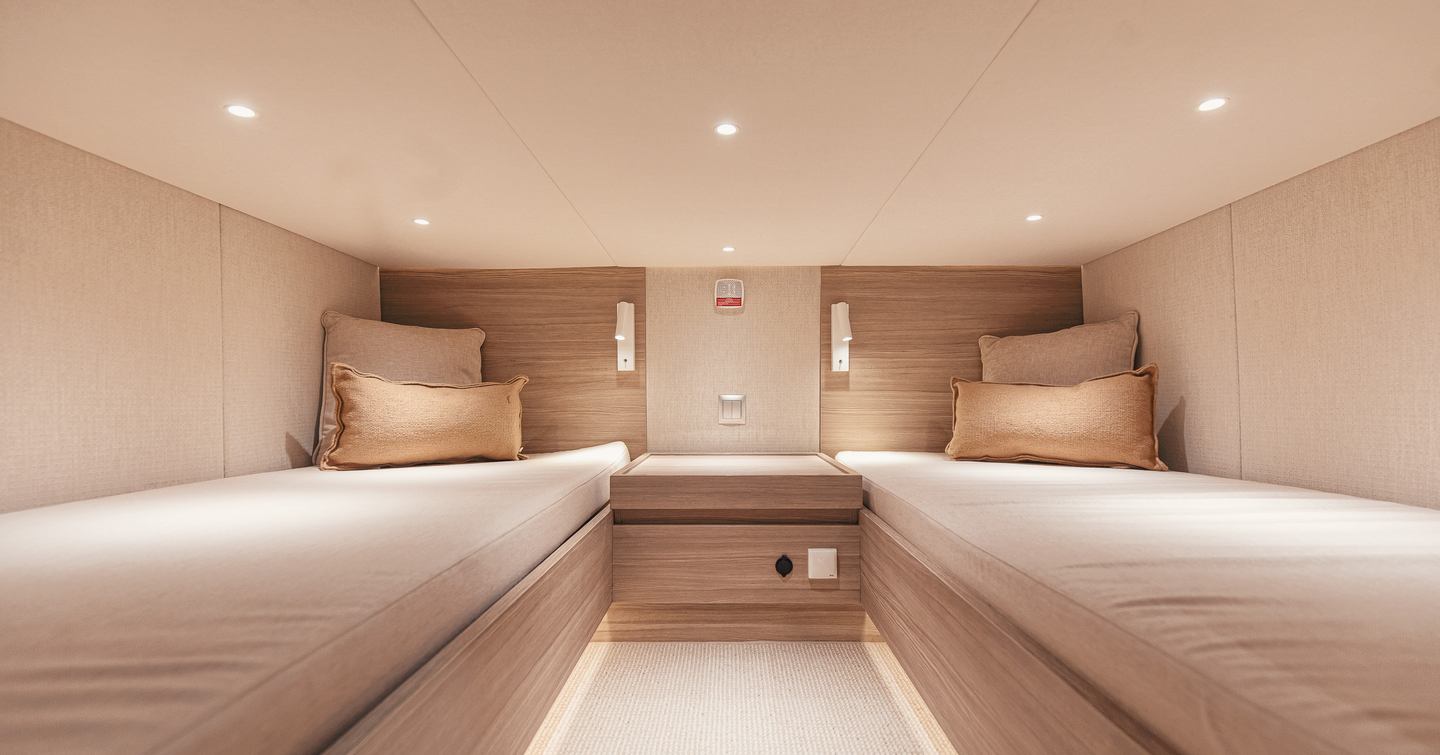 Saxdor-460-GTC-Review-twin-guest-cabin-with-two-single-berths