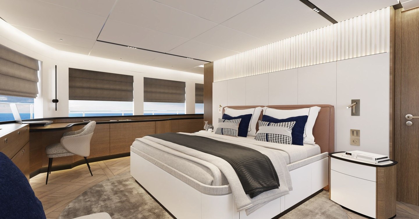 Rendering of StellarONE ST88 motor yacht master cabin