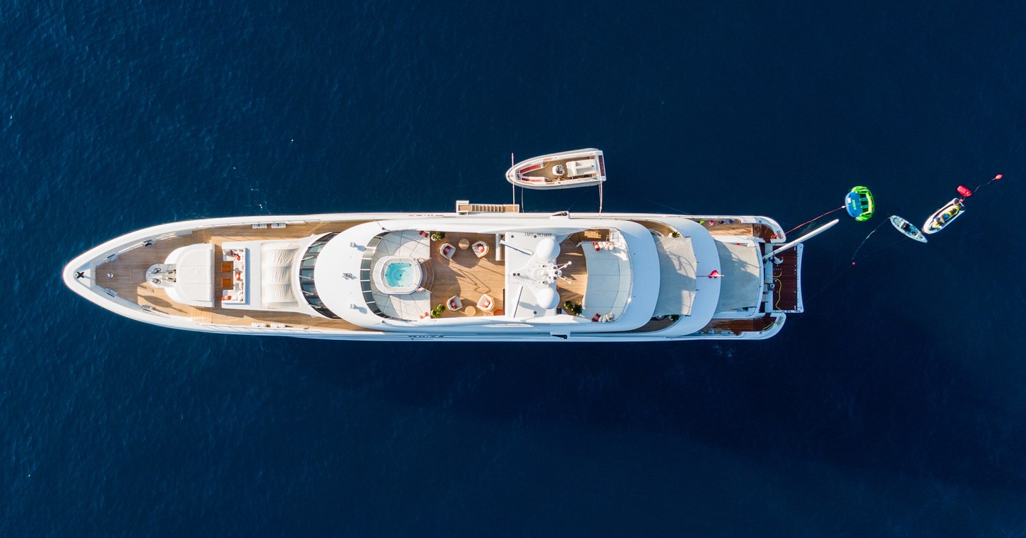 Heesen superyacht Fan Too at anchor aerial view 