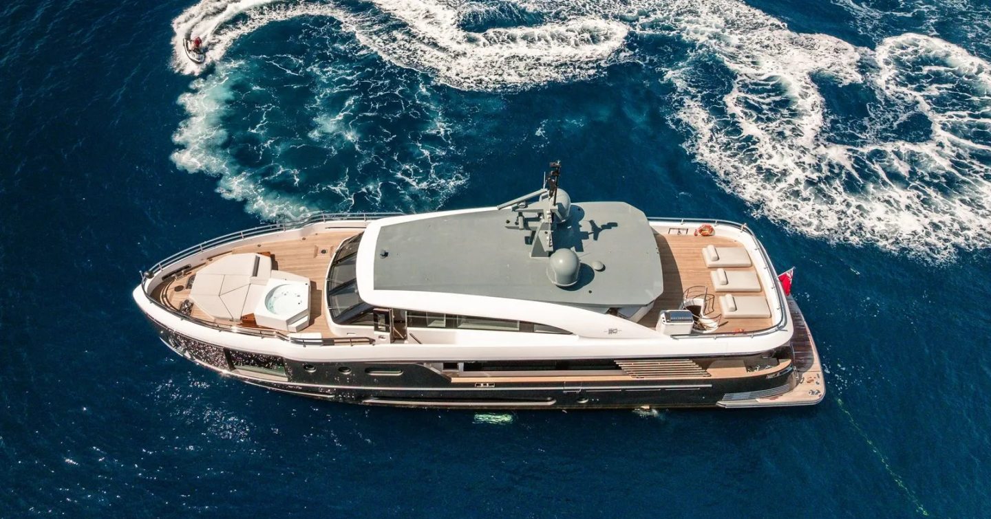Azimut superyacht Aria at anchor aerial view 