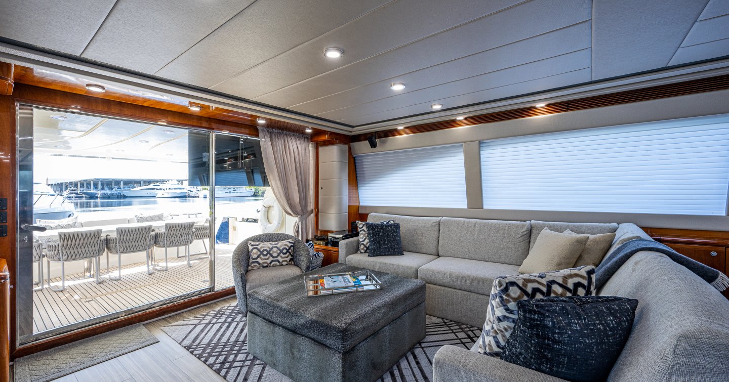 Ferretti motor yacht La Bella Vita main saloon lounge 