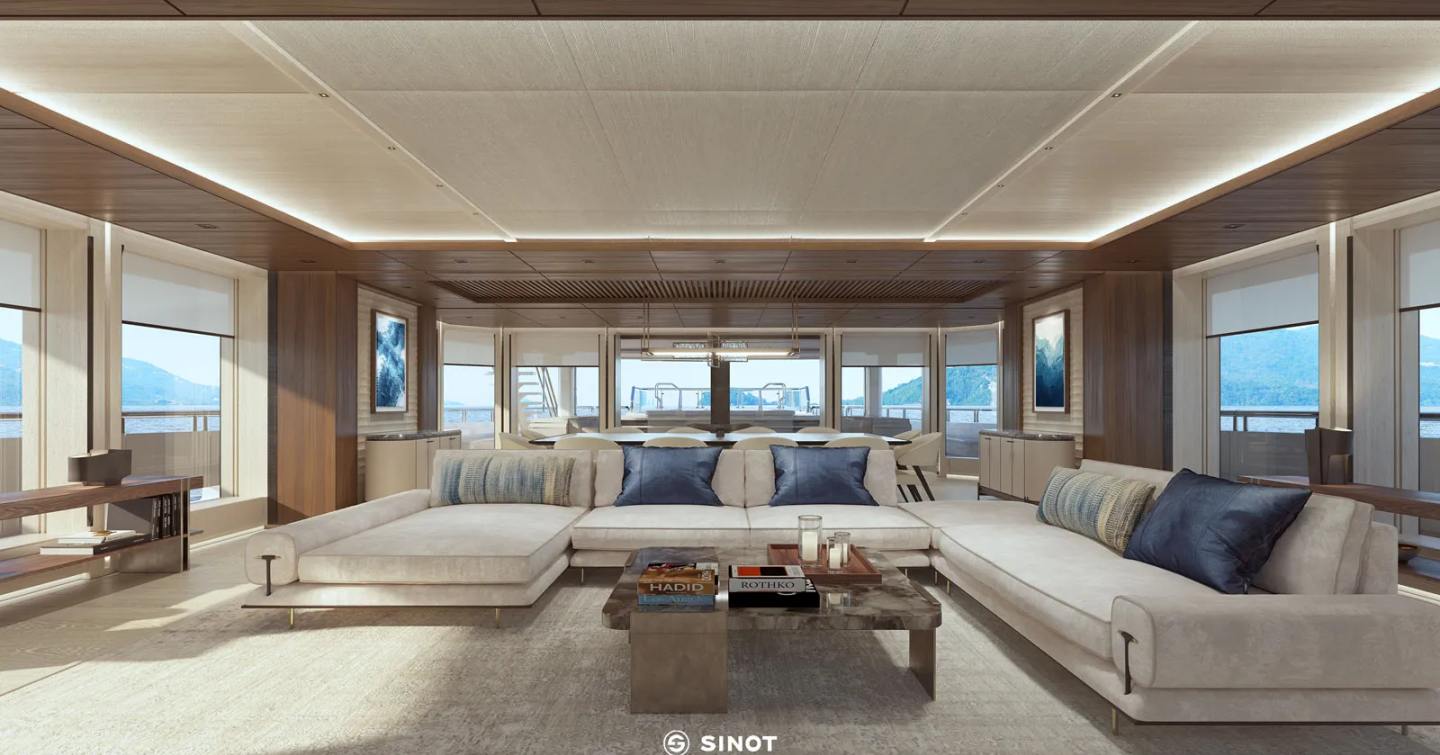 Rendering of Amels 80 superyacht main saloon