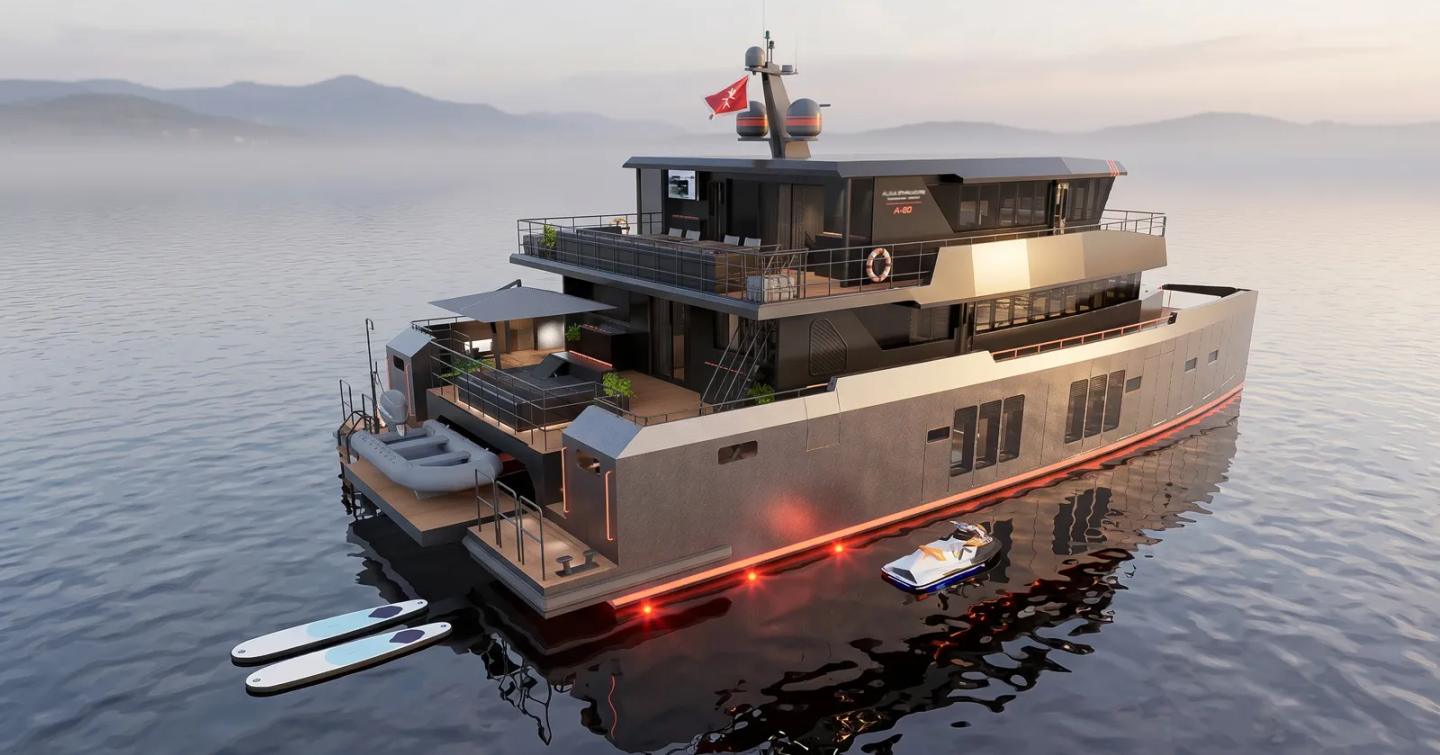 Second Archipelago A80 motor yacht at anchor view of decks 