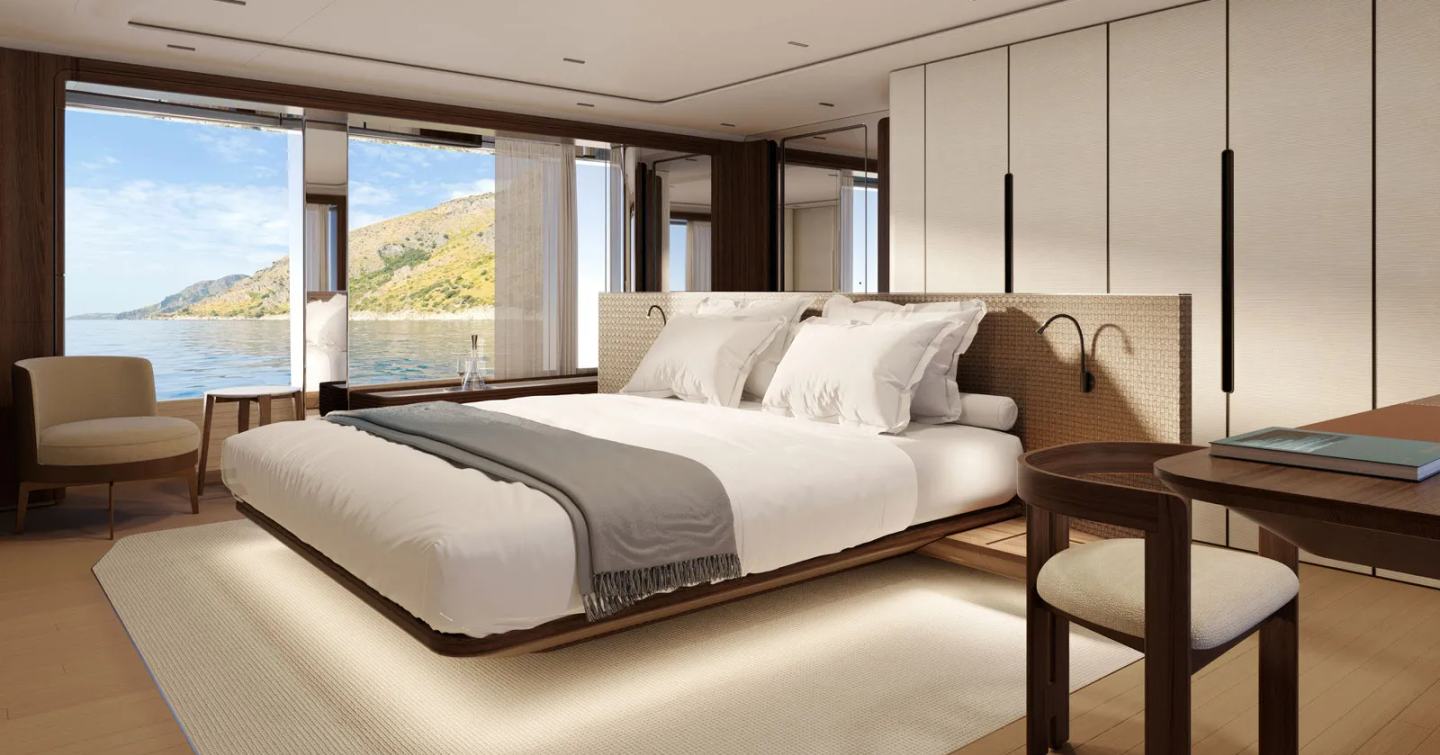 Rendering of Custom Line Saetta 128' motor yacht master cabin
