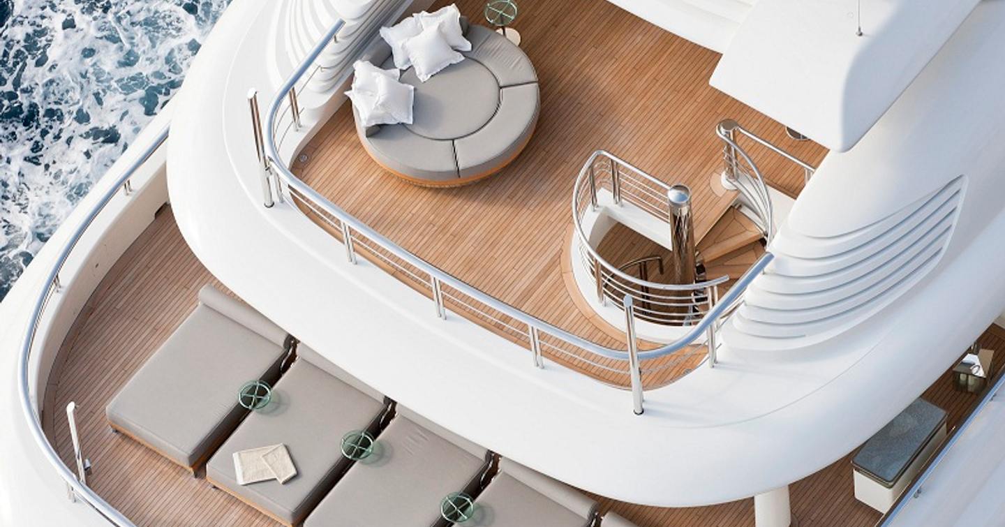 Superyacht High Power III  aft decks with circular seating 