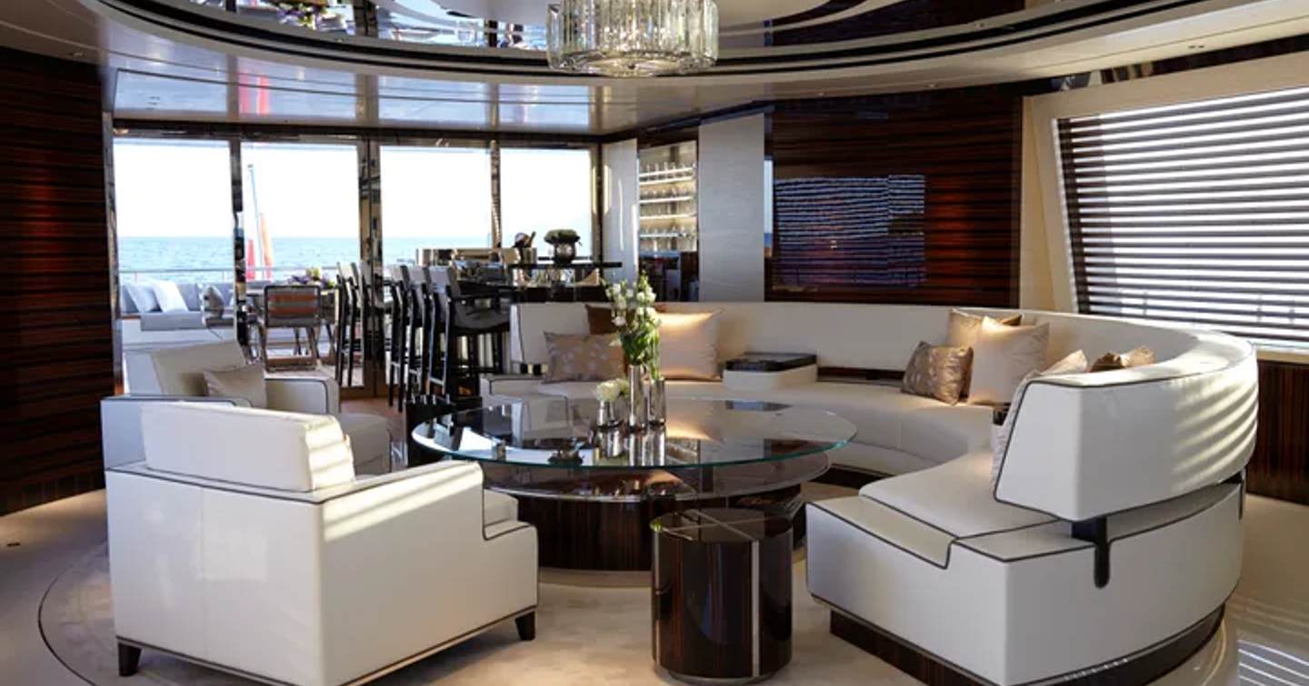 Superyacht Excellence V main saloon with curved seating