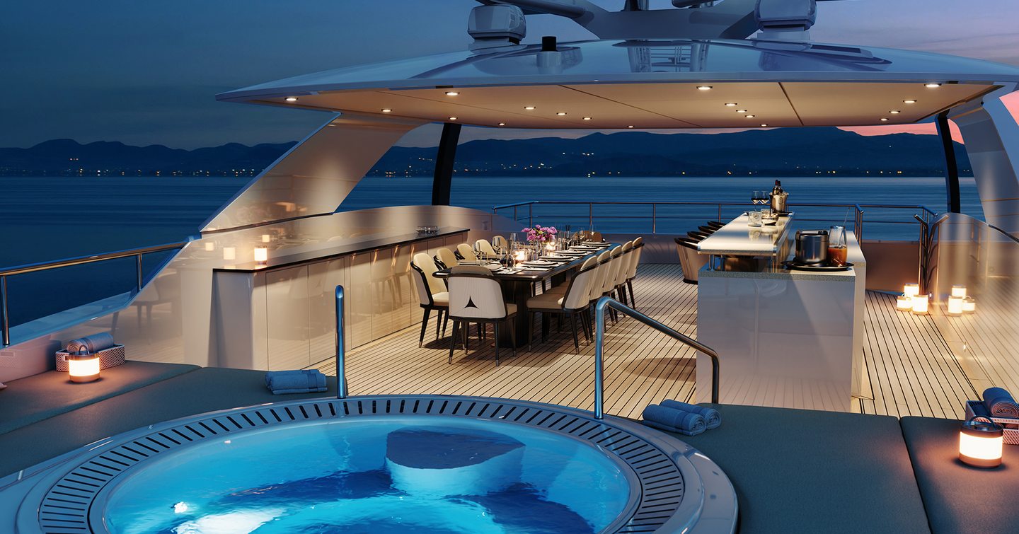 Rendering of Sundeck with jacuzzi onboard Project Orion