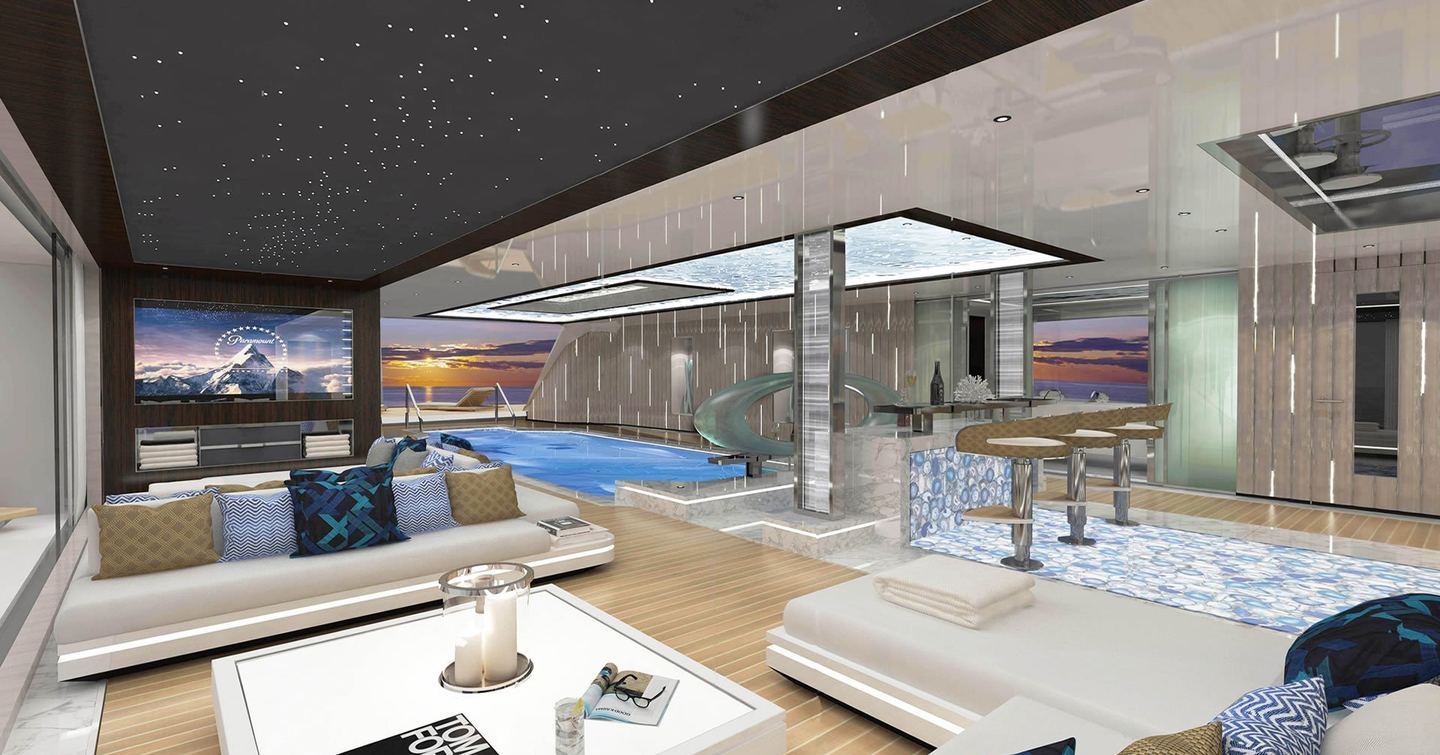 Rendering of Superyacht Al Reem wellness area with waterfall spa