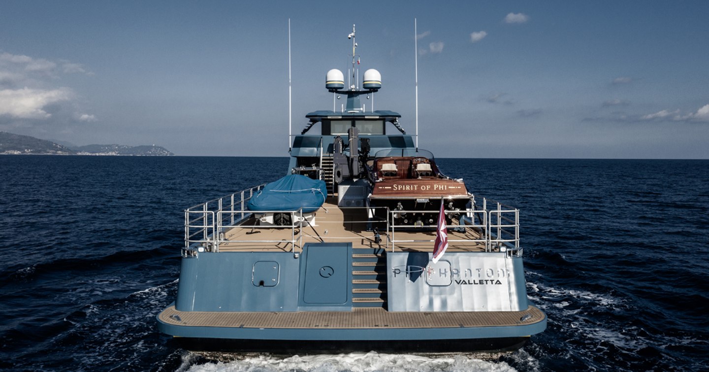 Aft view of support vessel PHI Phantom showing tenders on deck