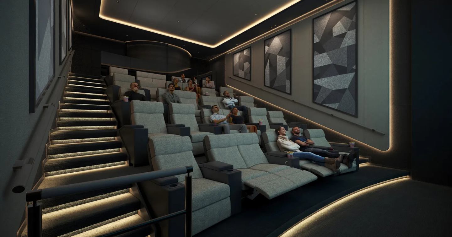 Seating inside REV Ocean's cinema room