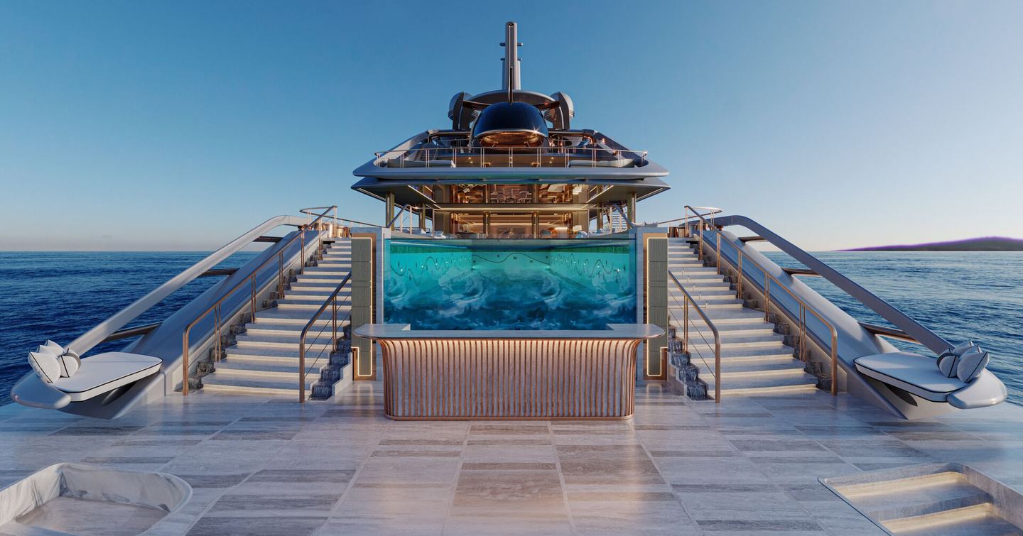 Rendering of Superyacht Project ELF beach club with infinity pool