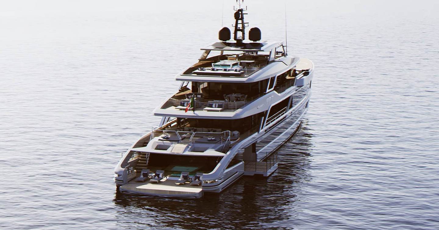 Rendering of Baglietto T60 superyacht at anchor 