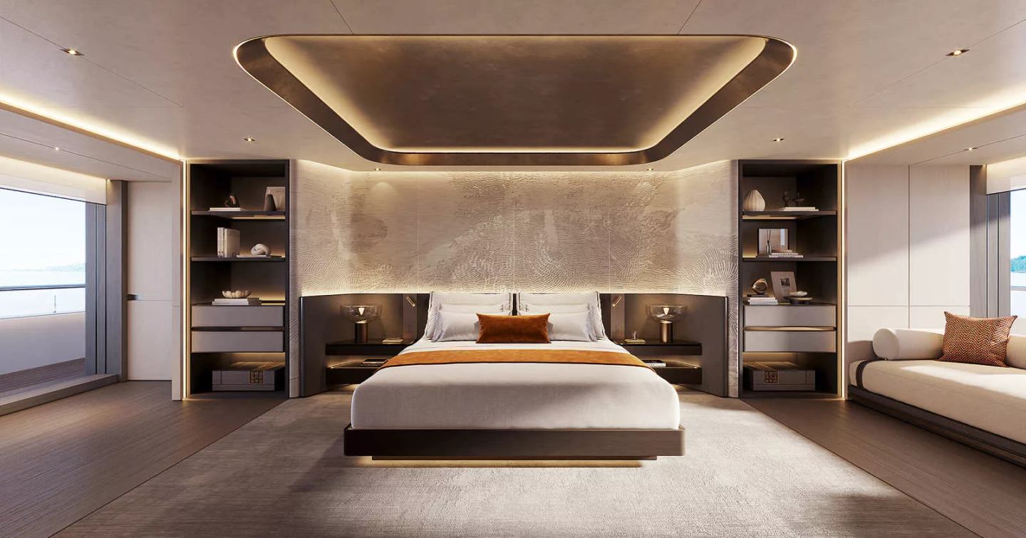 Rendering of Heesen Superyacht Project Ananda master cabin 