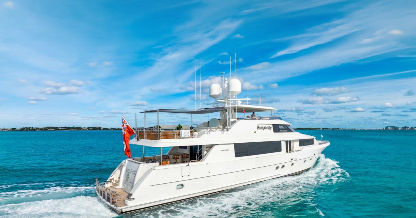 Westport motor yacht Simplicity underway stern view 