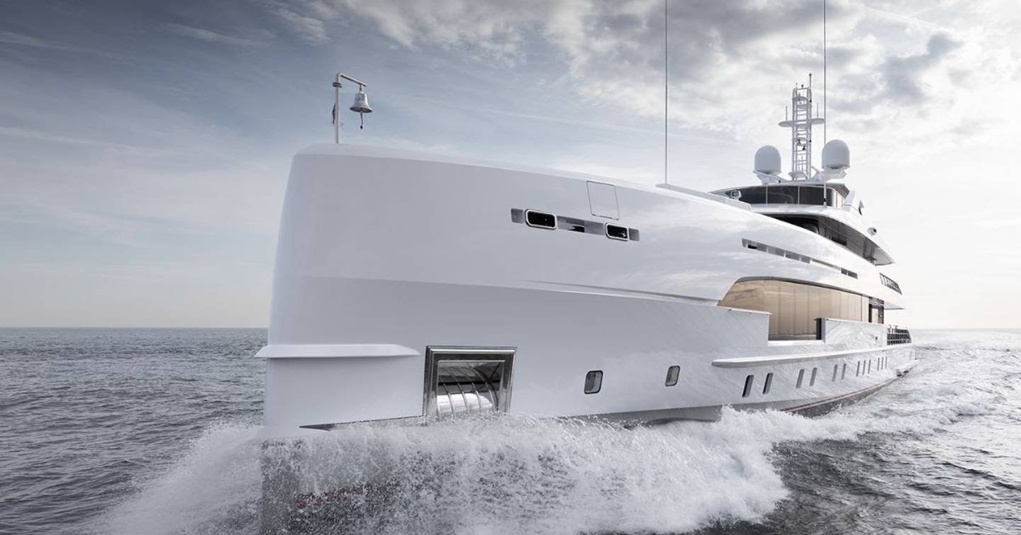 Close up of Superyacht Orion bow under way