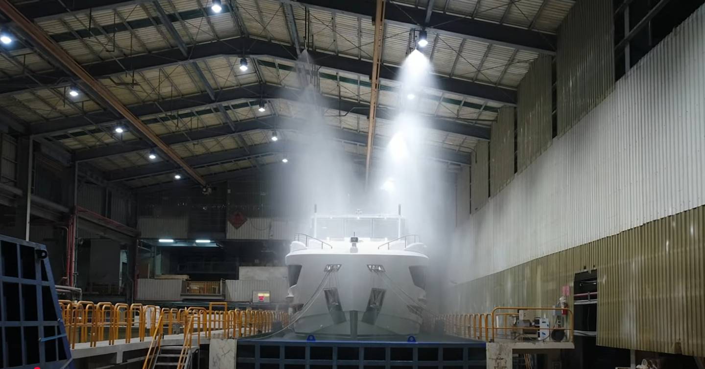 Motor yacht Lithium+ during monsoon testing