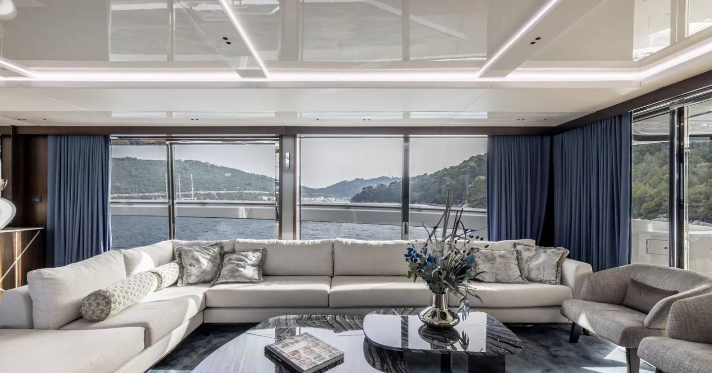 Sunseeker motor yacht Exit main saloon lounge area 