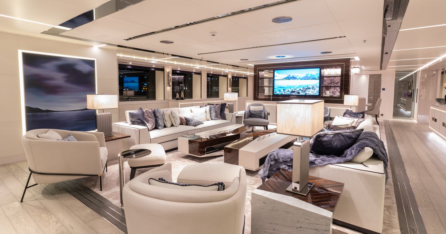 Lightly colored interior of superyacht TATIANA