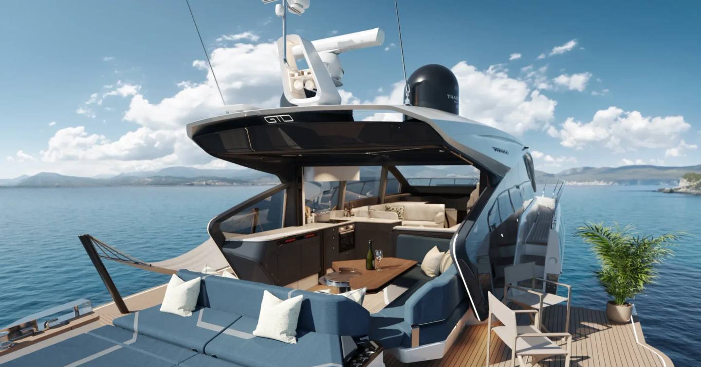Fairline Targa 58 GTO cockpit and stern design render