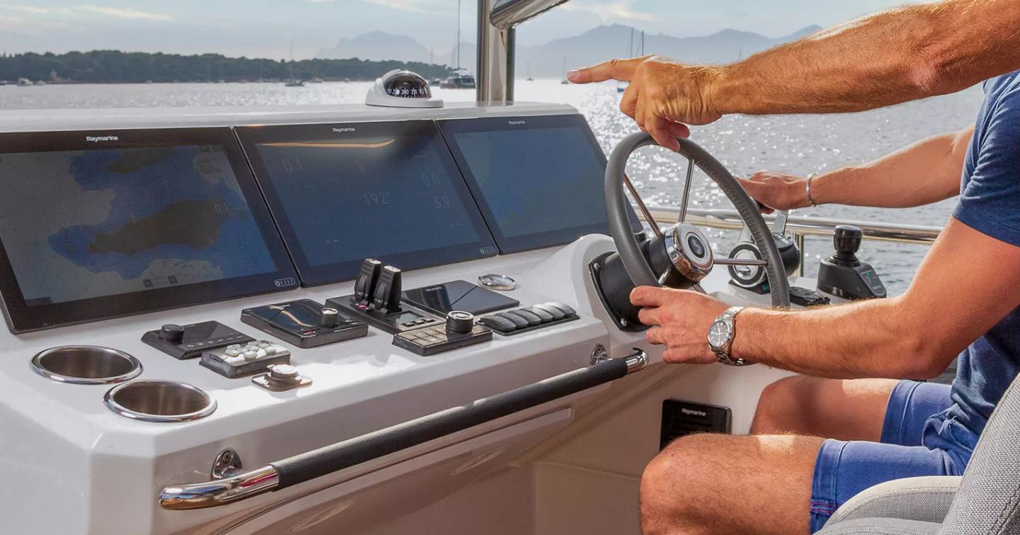 Beneteau Grand Trawler 63 motor yacht helm station close up 