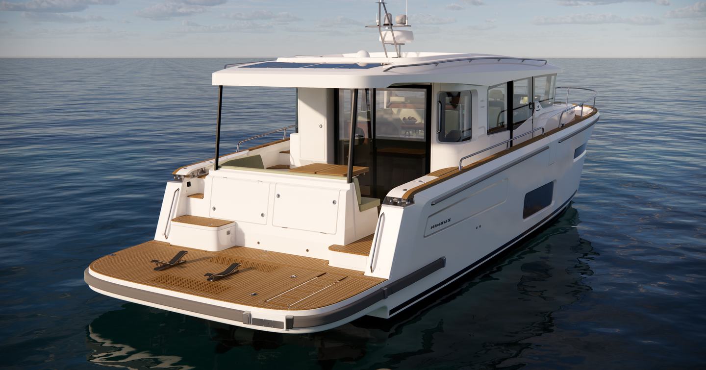 Rendering Nimbus 495 Coupé Boat aft at anchor 