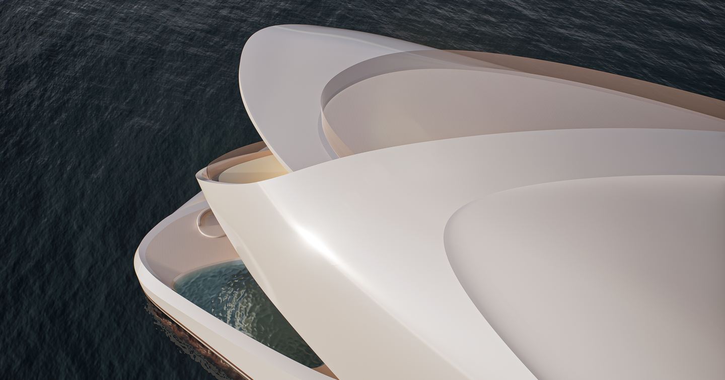 Artist's impression of Oceanco's superyacht Lily's overlapping decks 