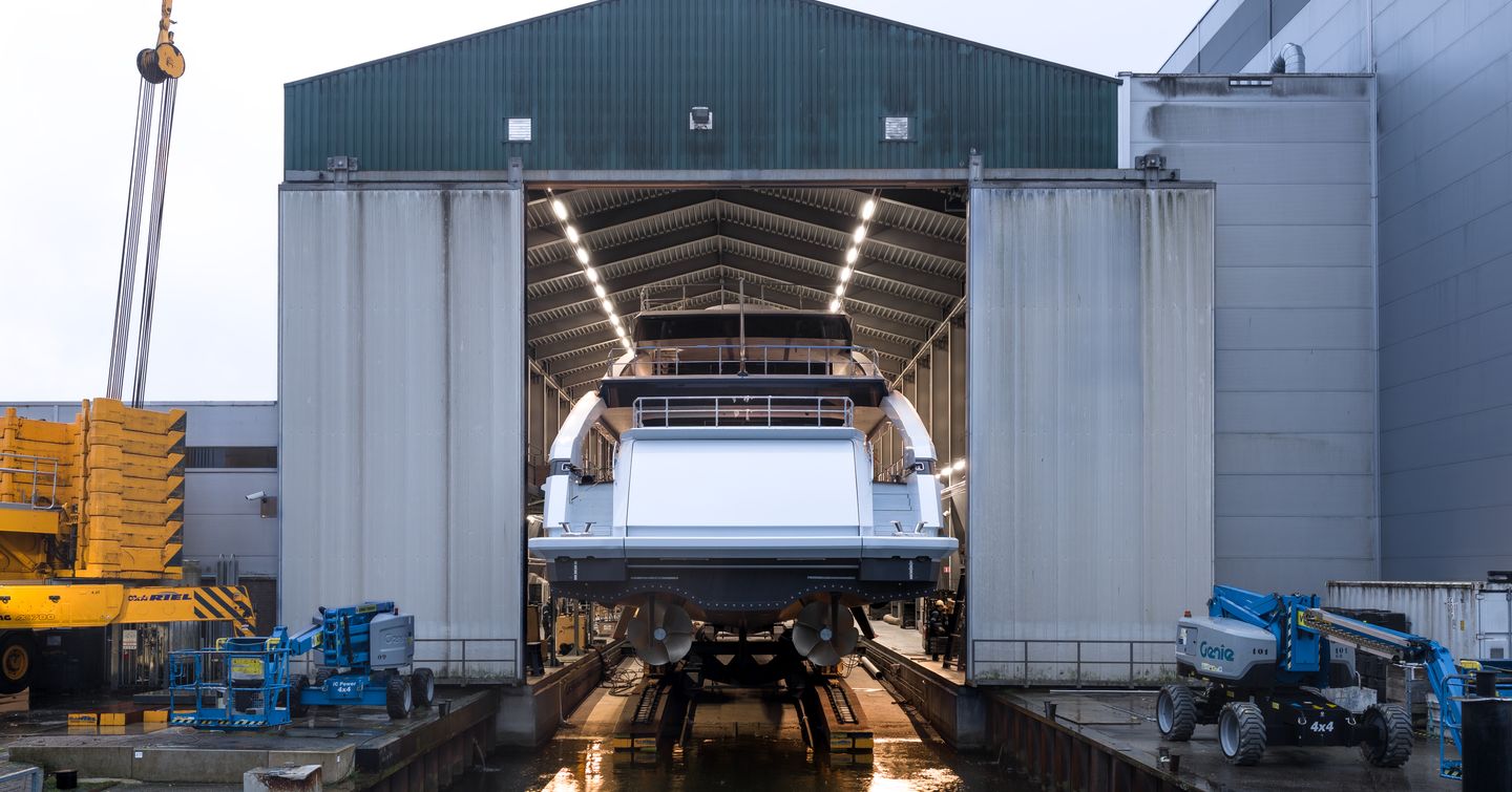 Superyacht Project Heesen aft leaving Heesen shipyard 