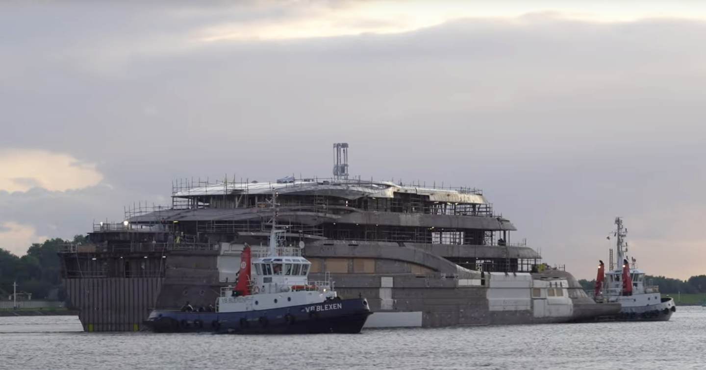 The unfinished hull of Lurssen superyacht DEEP BLUE