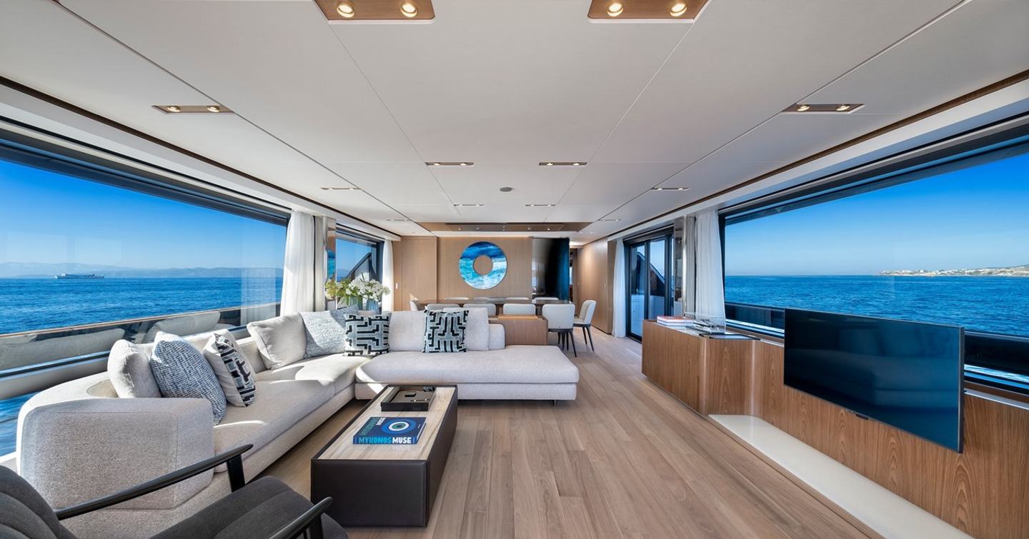 Motor yacht Spica's saloon with L-shaped sofa 