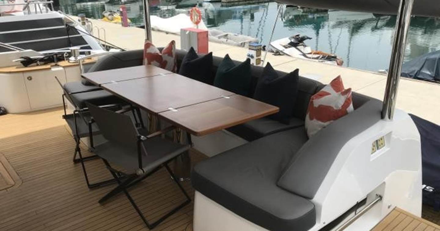 Motor Yacht Andaman Princess aft deck with shaded alfresco dining