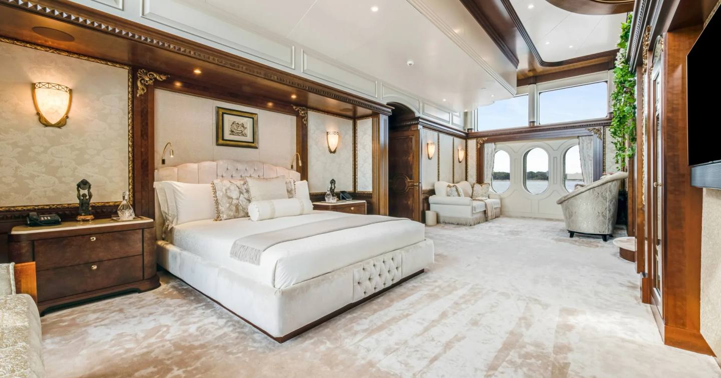 Amels superyacht Calypso master suite with windows 