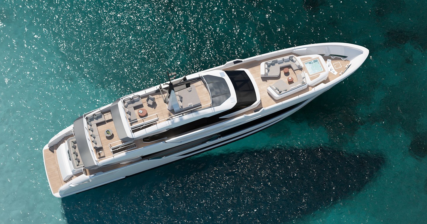 Rendering of Custom Line Saetta 128' superyacht 