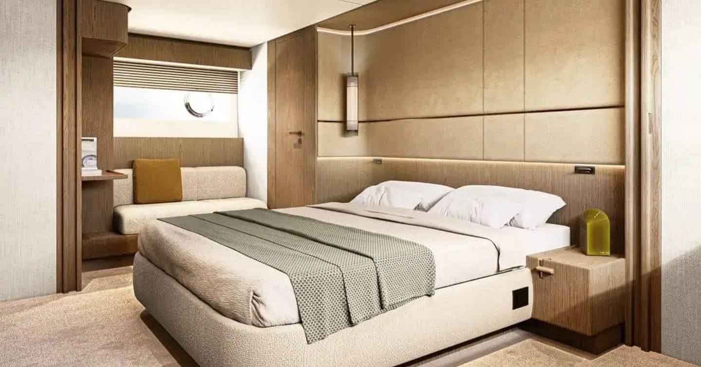 Rendering of Azimut Fly 82 motor yacht owner's cabin