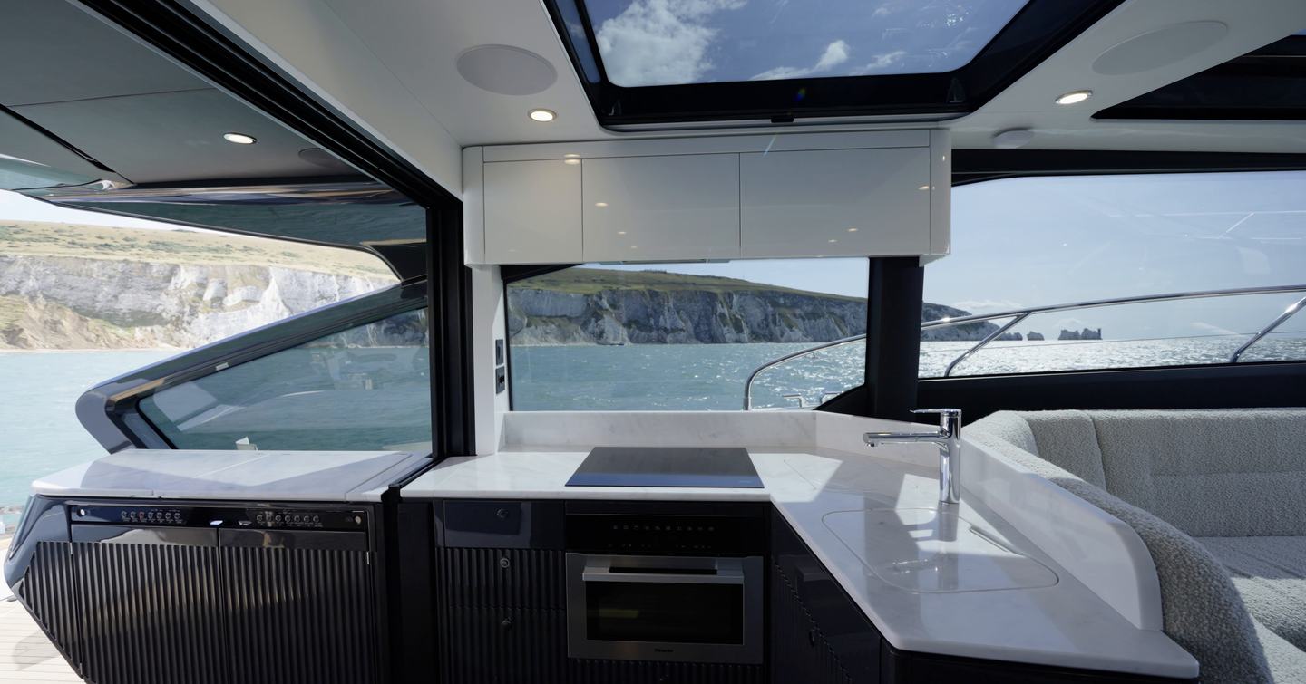 Fairline Targa 58 GTO main-deck galley with induction hob and sink