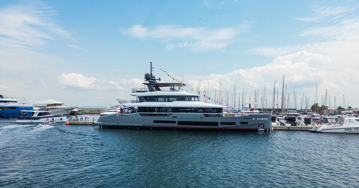 First Sirena 118 superyacht docked at launch