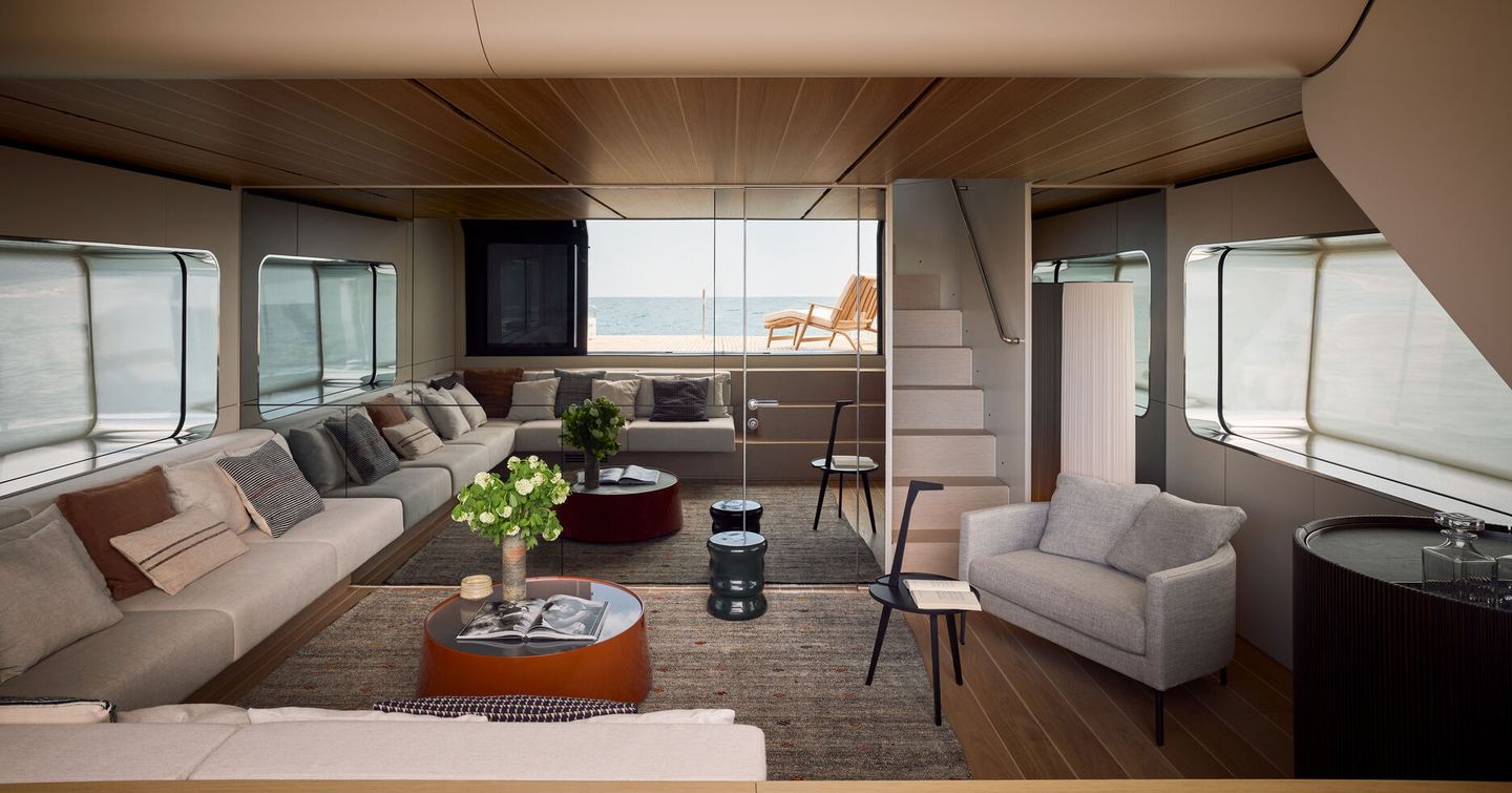 Bluegame BGX83 motor yacht main saloon lounge area 