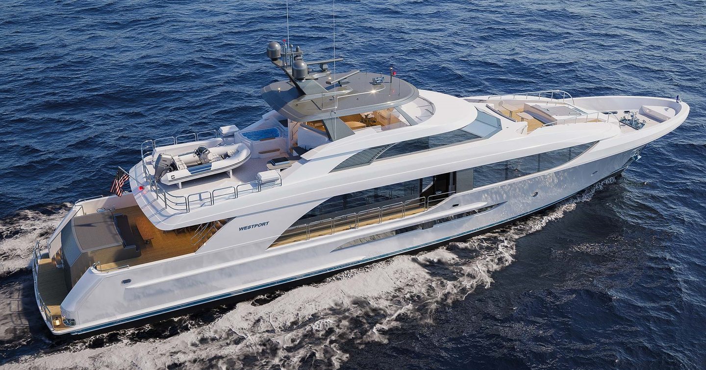 Westport W135 motor yacht under way 