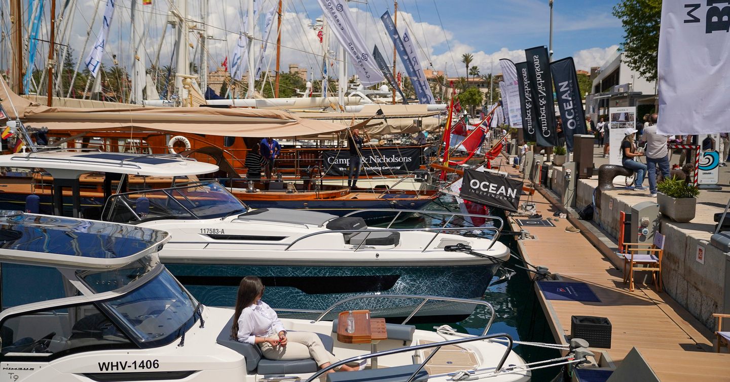 Yachts for sale berthed at Marina Moll Vell during the Palma International Boat Show