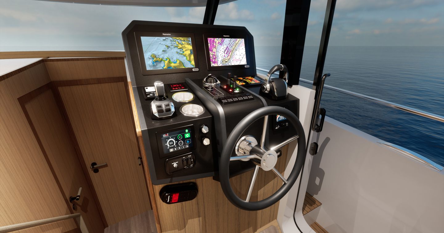 Greenline 42's helm station with climate control features