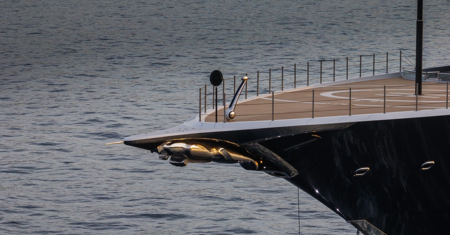 Close up of superyacht Kismet's jaguar emblem