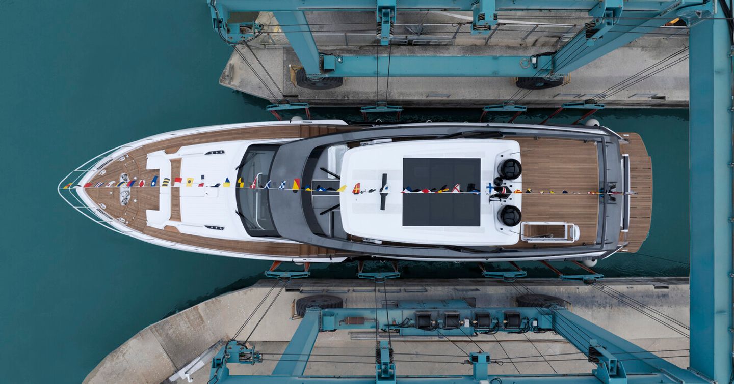 Hero shot of first Ferretti Yachts 940 on water