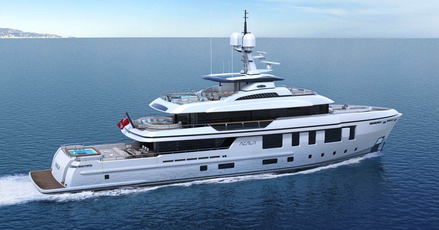Rendering of Cantiere delle Marche Deep Blue 141 explorer yacht under way 