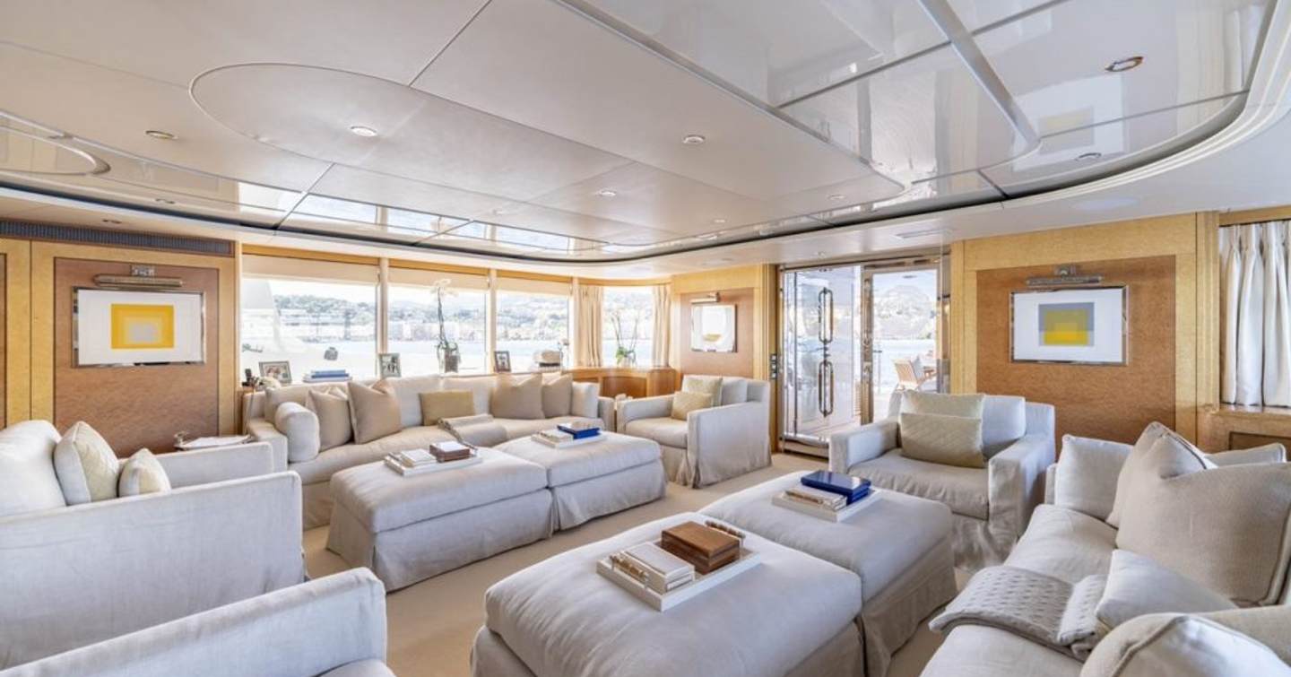 Superyacht Oceana I main saloon with white furniture
