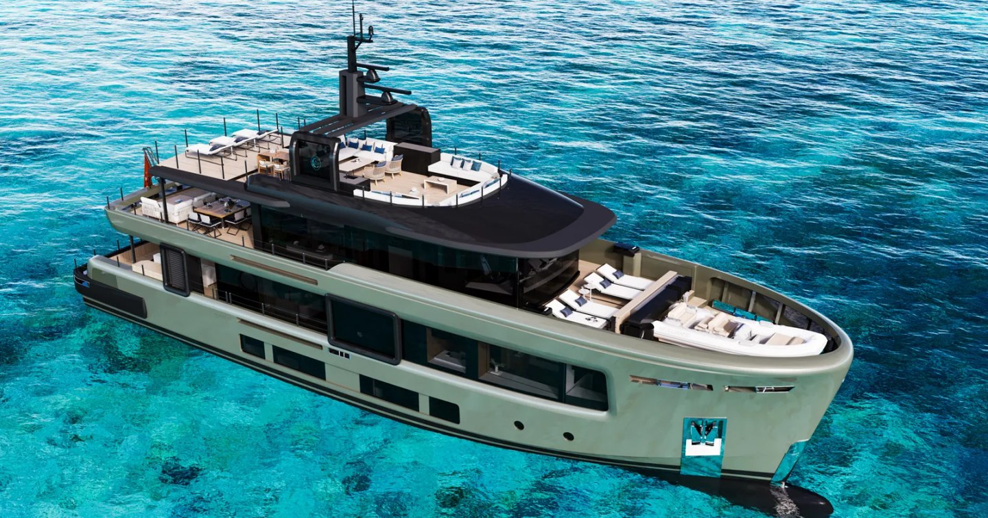 Rendering of explorer yacht RAW 105 starboard side