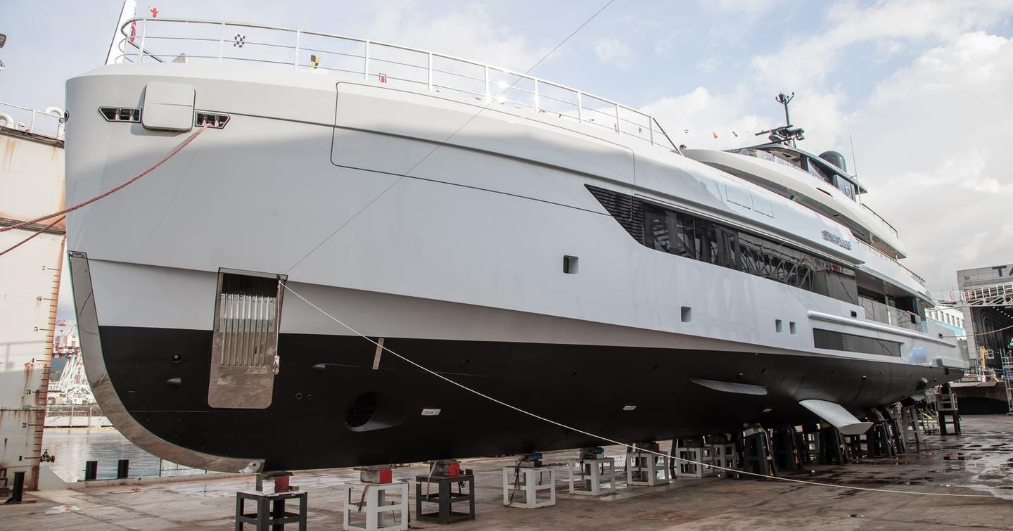 Superyacht Singolare on land before launch