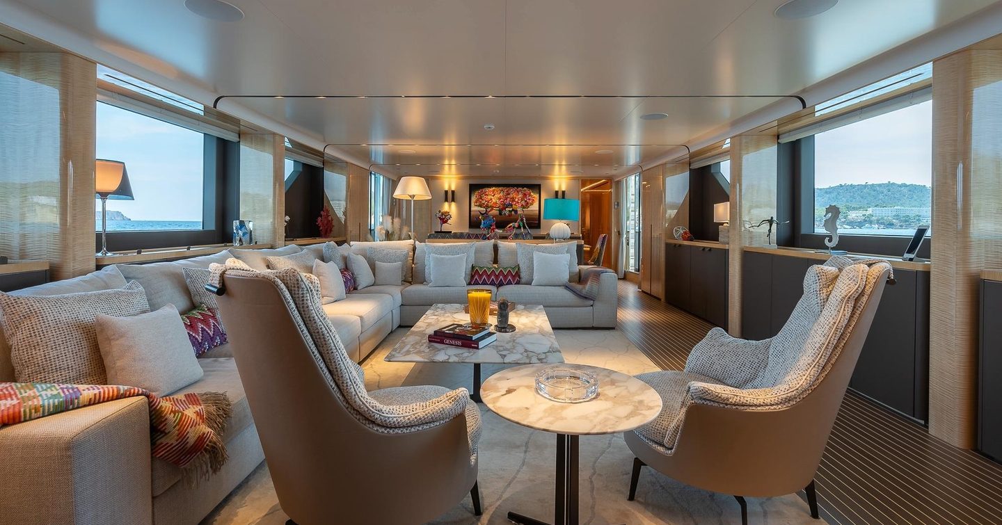 Sanlorenzo motor yacht Kia Ora main saloon lounge area 