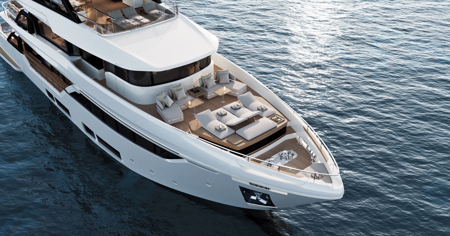 Custom Line Navetta 35 motor yacht foredeck lounge 