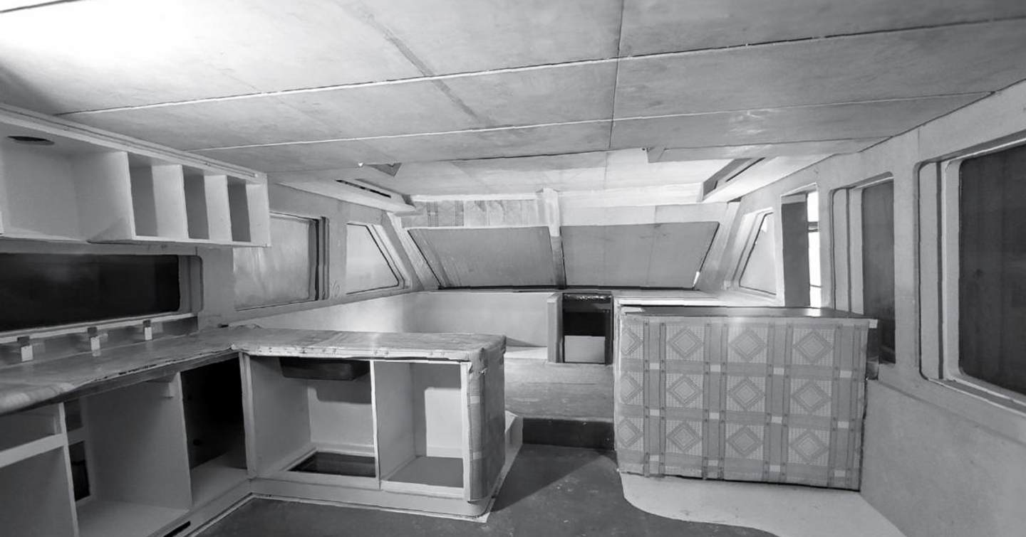 CL Yachts CLB65 SUV motor yacht main deck under construction in black and white 