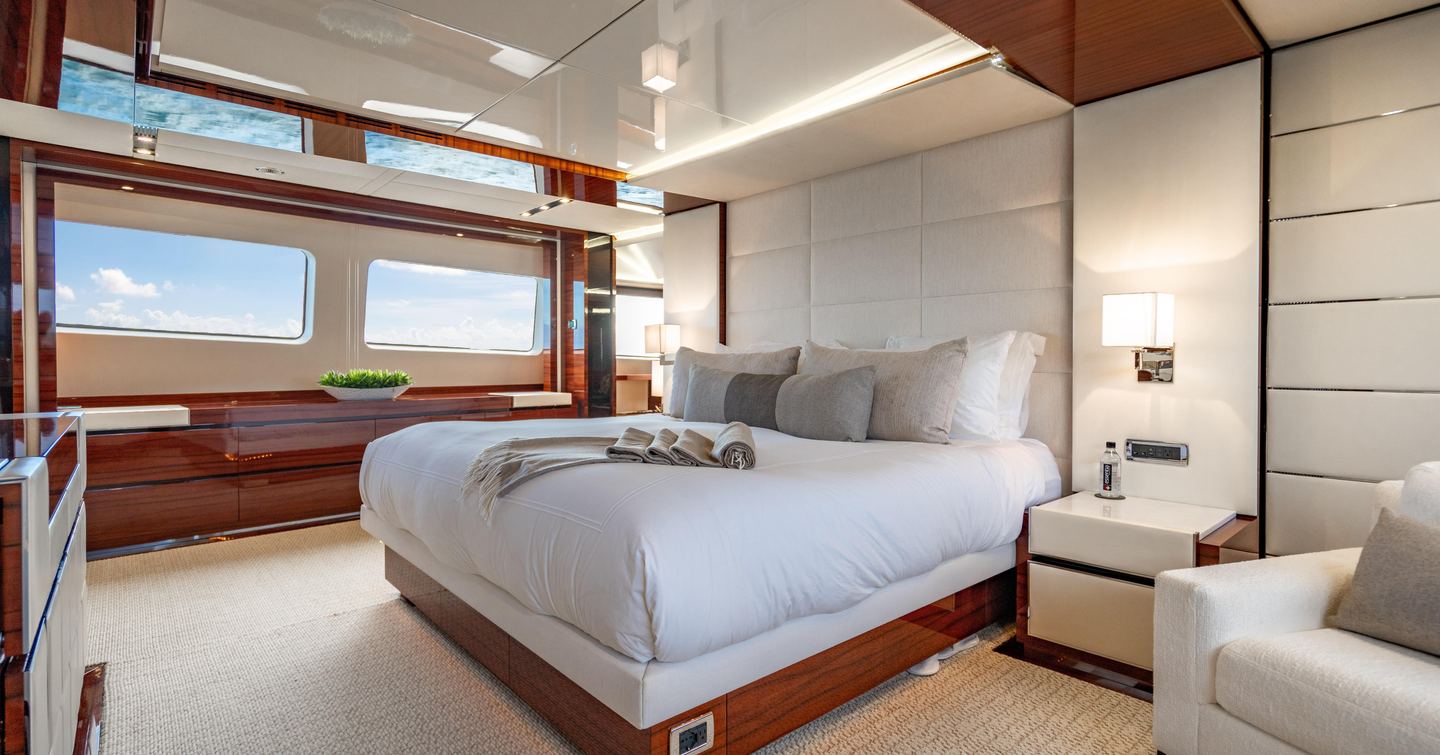 Benetti superyacht Allora master cabin with large windows 