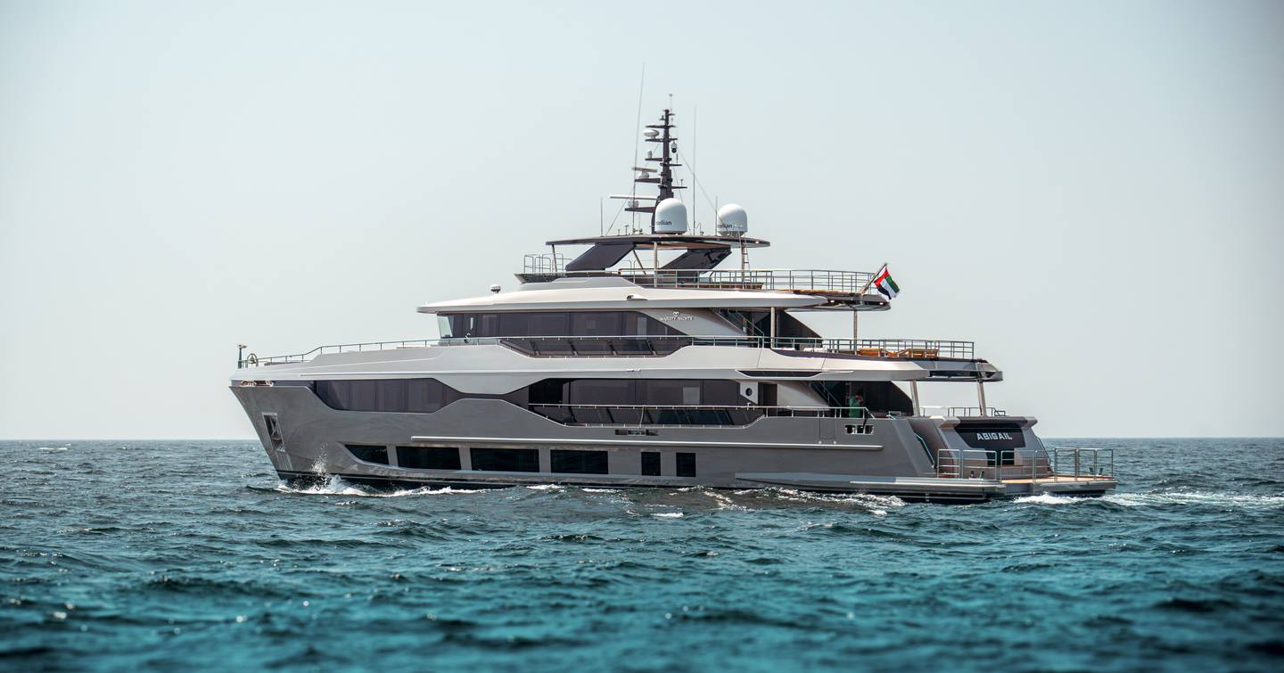 Gulf Craft Majesty 120 motor yacht under way